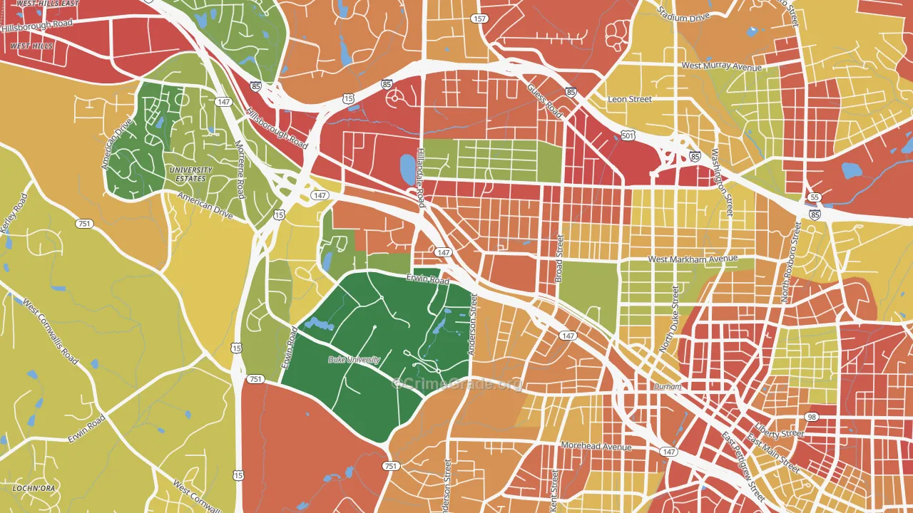 Old West Durham, Durham, NC Map of Theft Rates