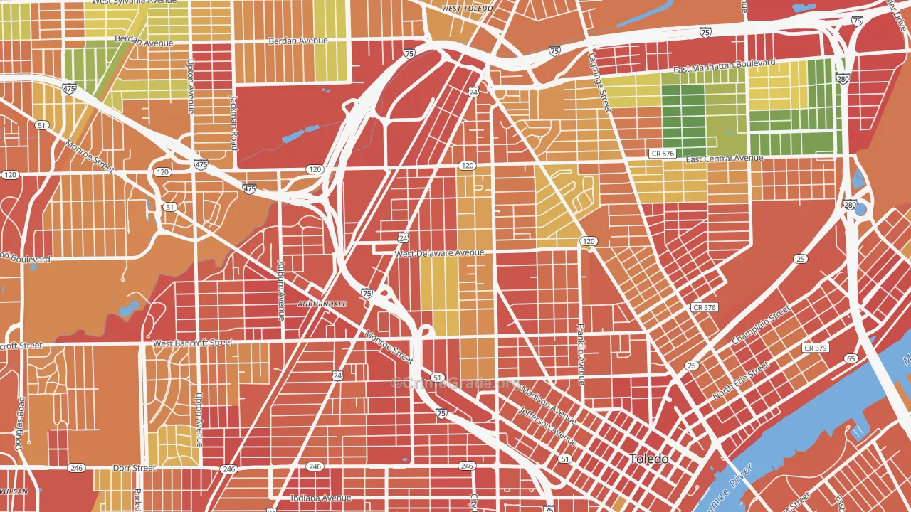 Old West End, Toledo, OH Map of Theft Rates