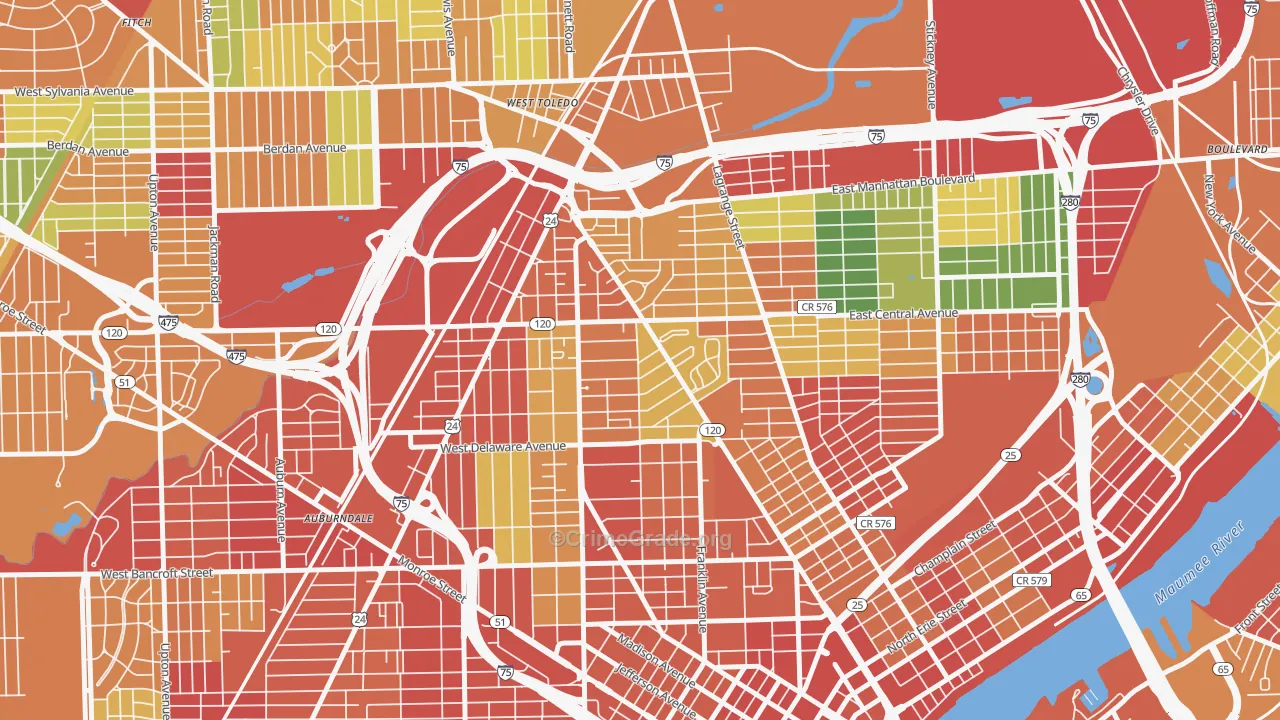 Olde Towne, Toledo, OH Map of Theft Rates