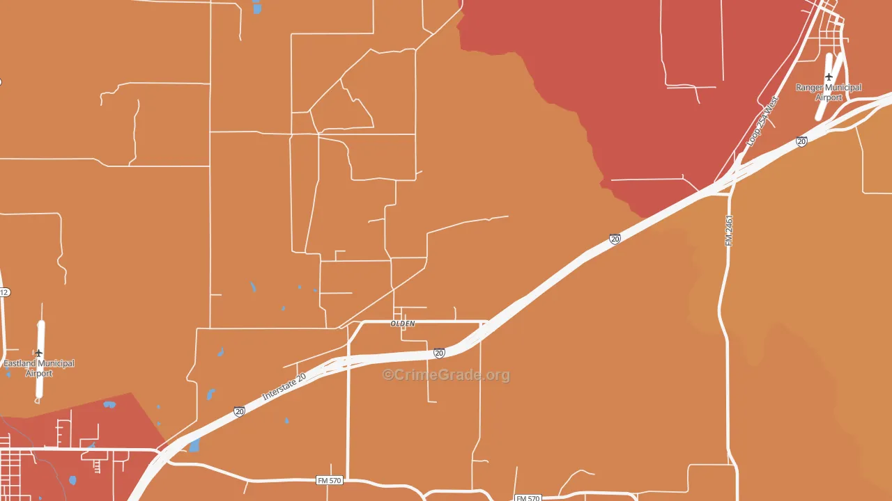 Olden, TX Map of Theft Rates