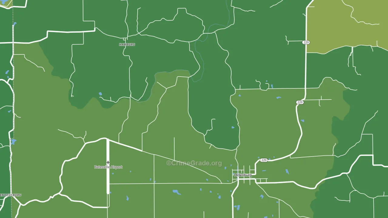Oldenburg, IN Map of Theft Rates