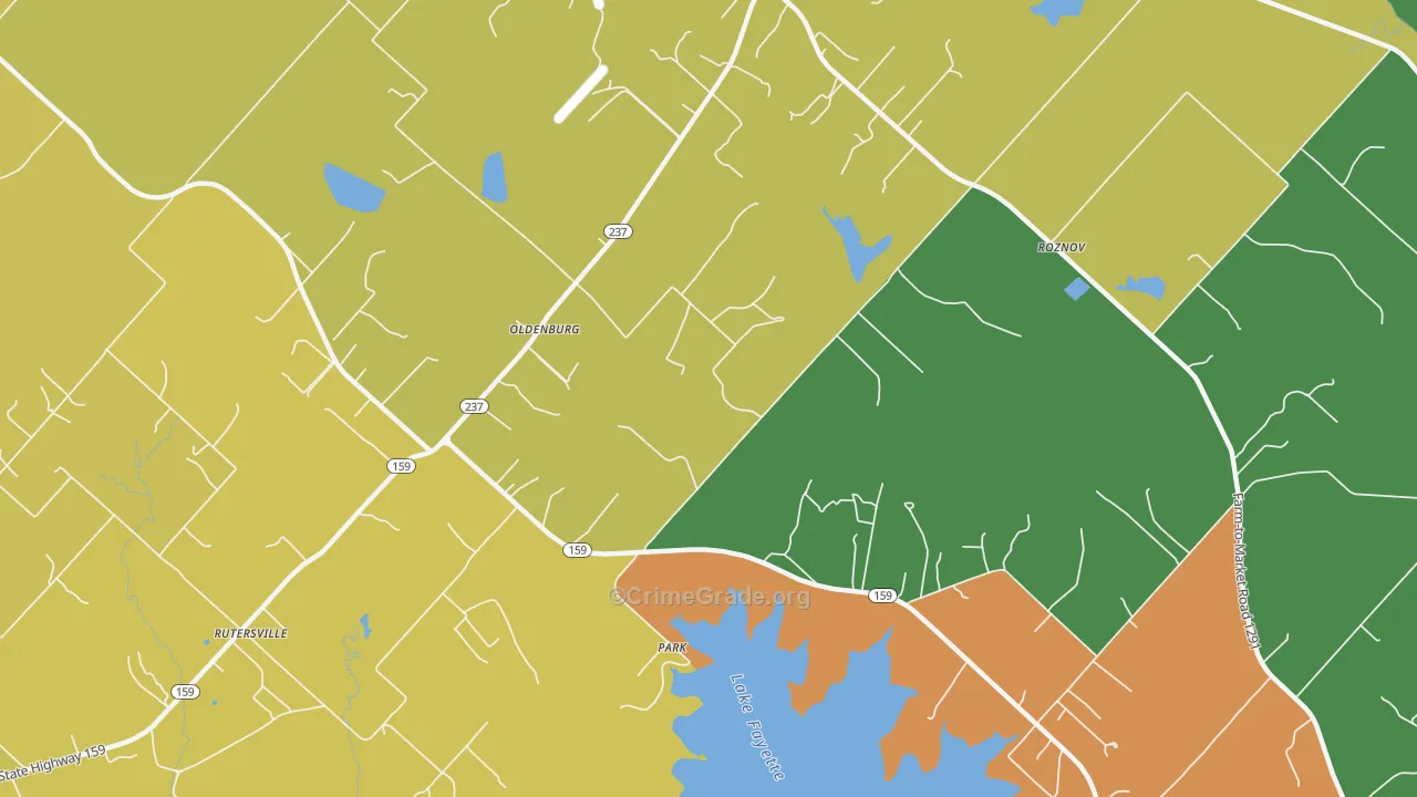 Oldenburg, TX Map of Theft Rates