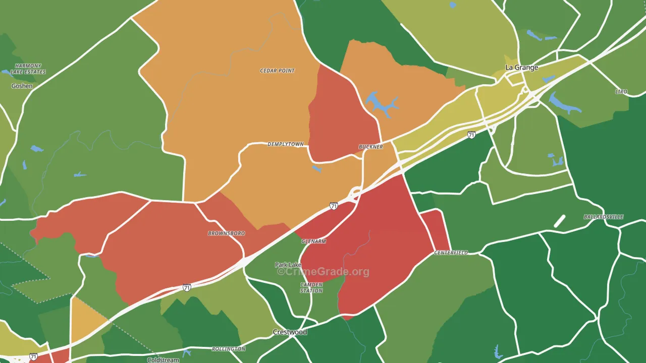 Oldham County, KY Map of Theft Rates