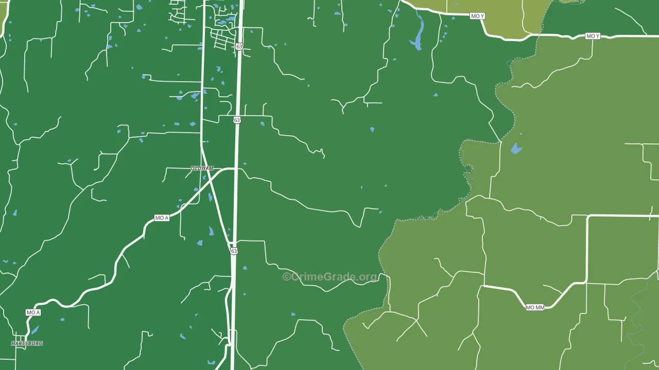Oldham, MO Map of Theft Rates