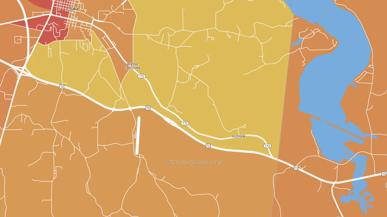 Oldham, MS Map of Theft Rates