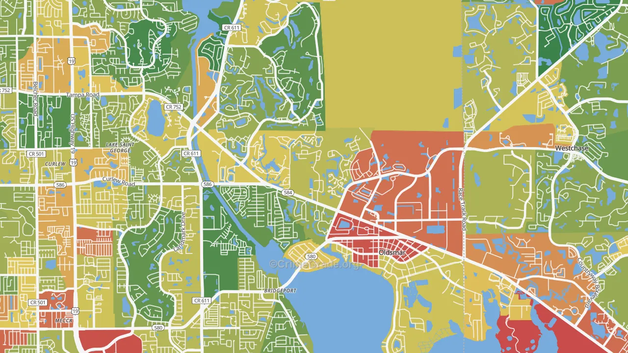 Oldsmar, FL Map of Theft Rates