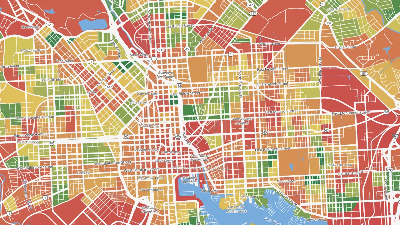 Oldtown, Baltimore, MD Map of Theft Rates