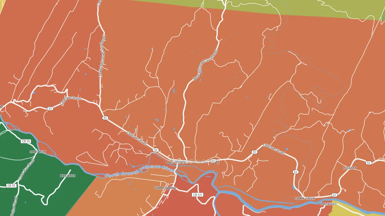 Oldtown, MD Map of Theft Rates