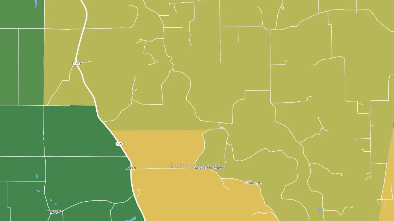 Olean, IN Map of Theft Rates