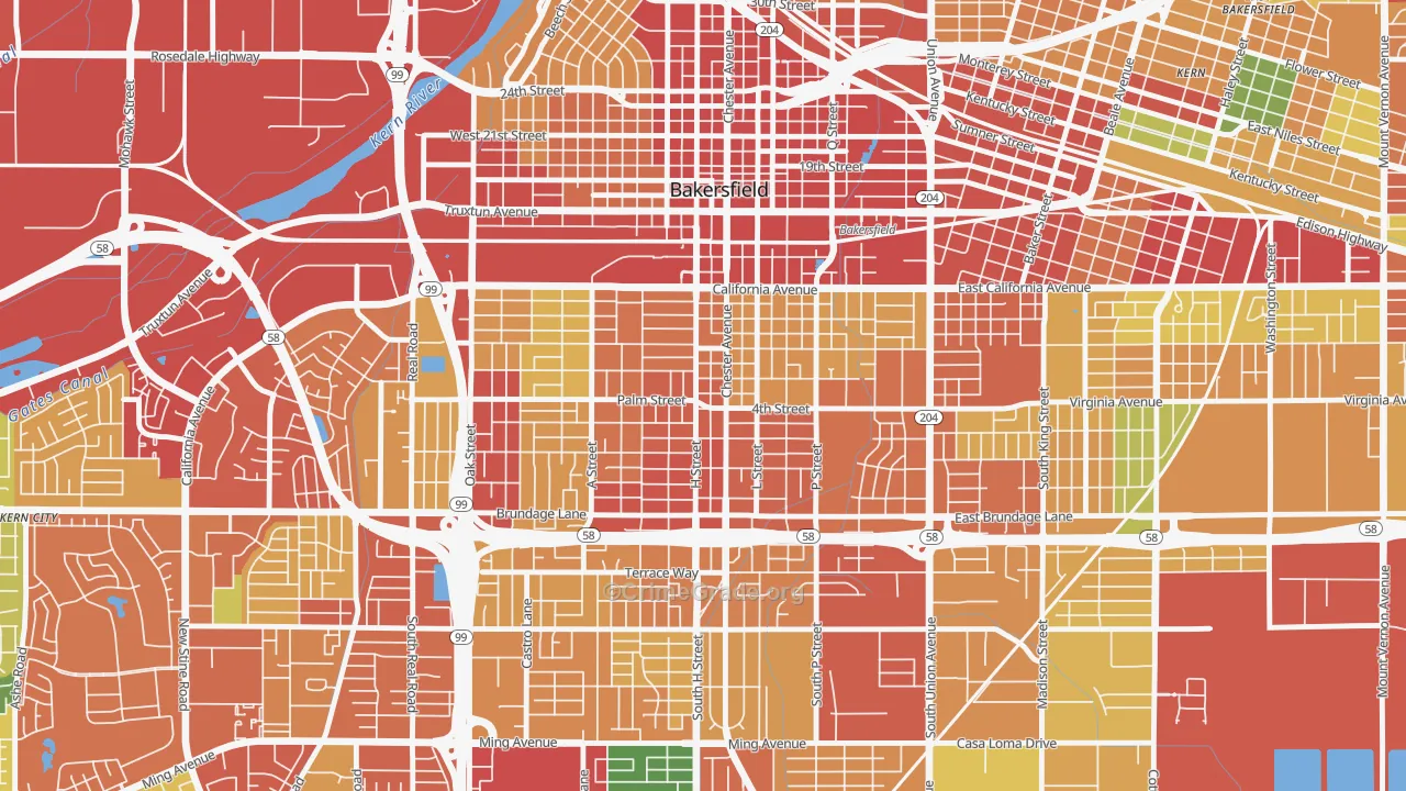 Oleander Sunset, Bakersfield, CA Map of Theft Rates