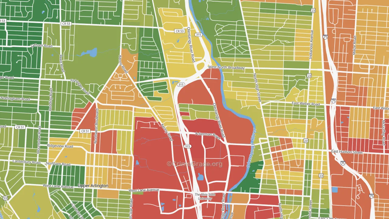 Olentangy River Road, Columbus, OH Map of Theft Rates