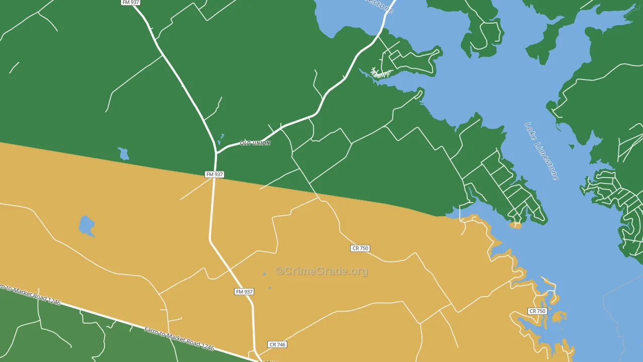 Oletha, TX Map of Theft Rates