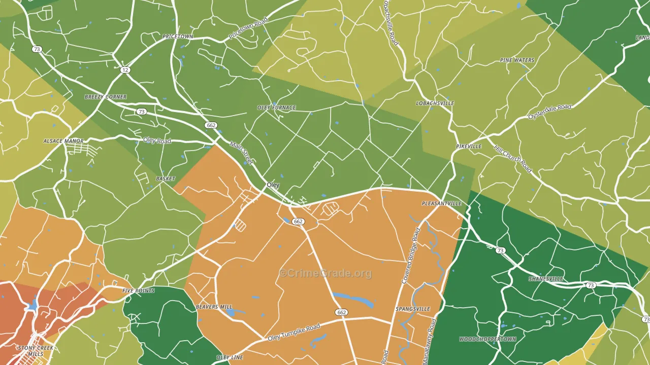 Oley, PA Map of Theft Rates