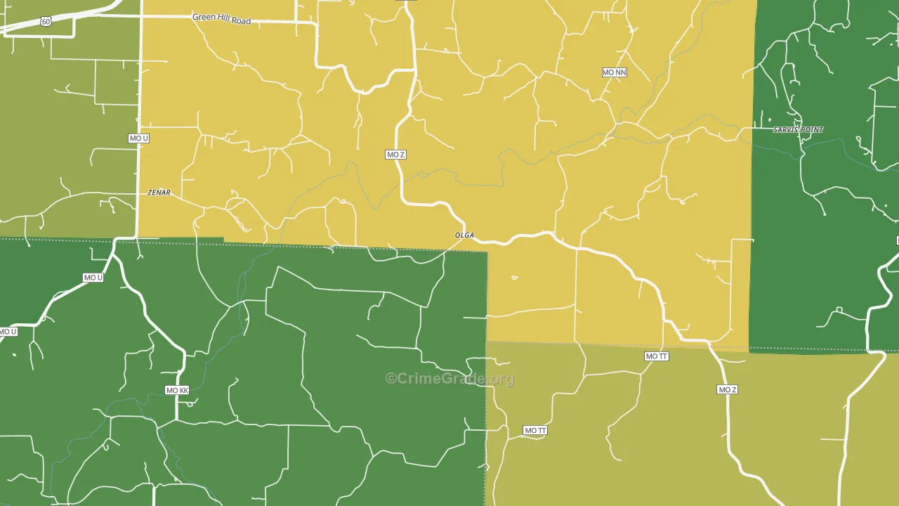 Olga, MO Map of Theft Rates