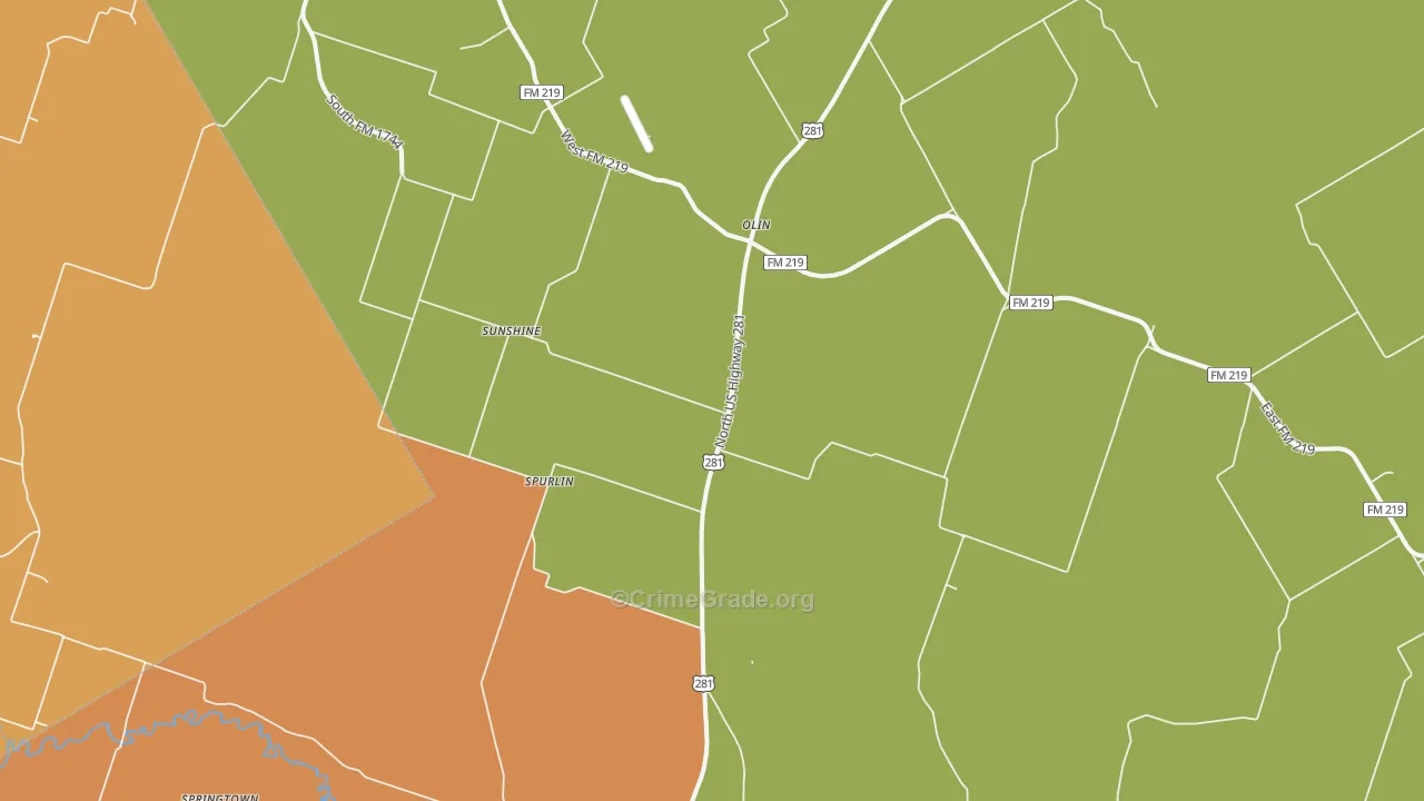 Olin, TX Map of Theft Rates