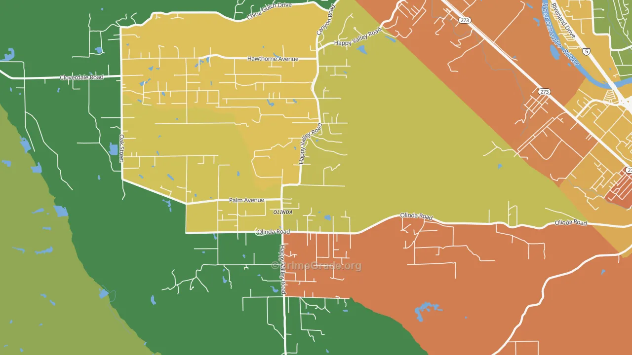 Olinda, CA Map of Theft Rates