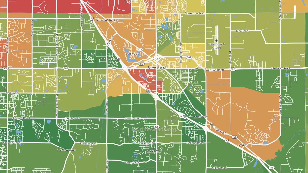 Olive Branch, MS Map of Theft Rates
