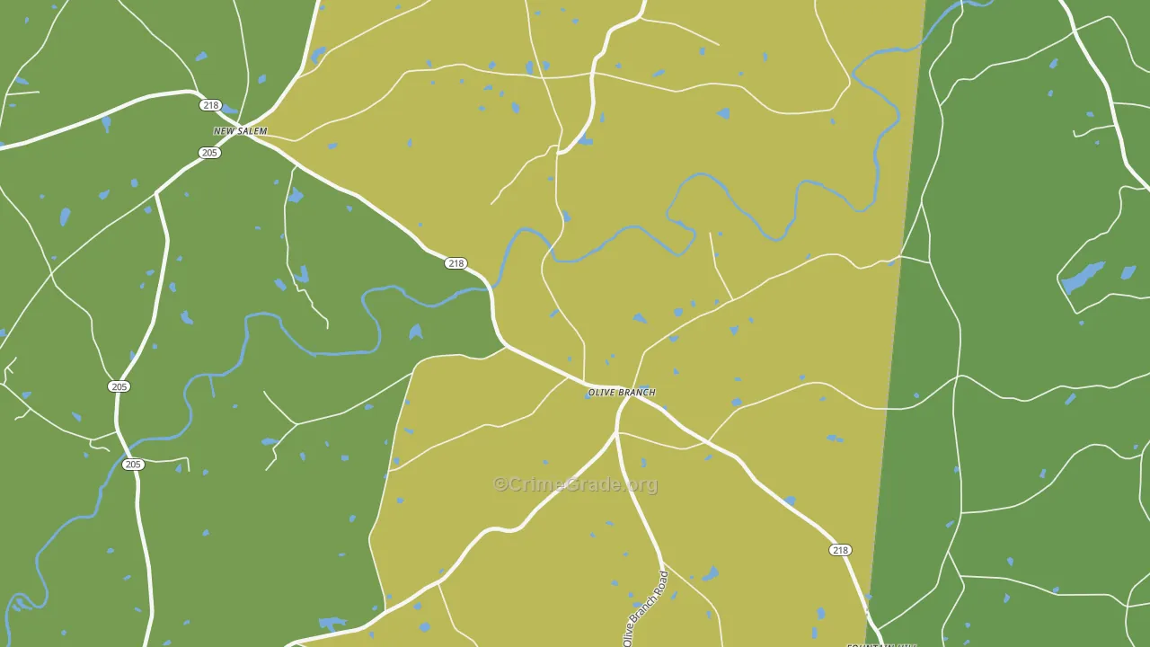 Olive Branch, NC Map of Theft Rates