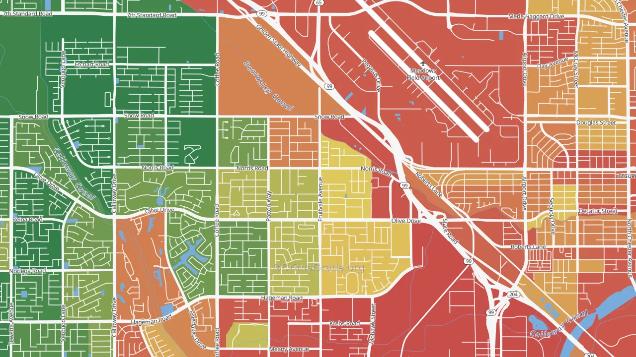 Olive Drive Area, Bakersfield, CA Map of Theft Rates