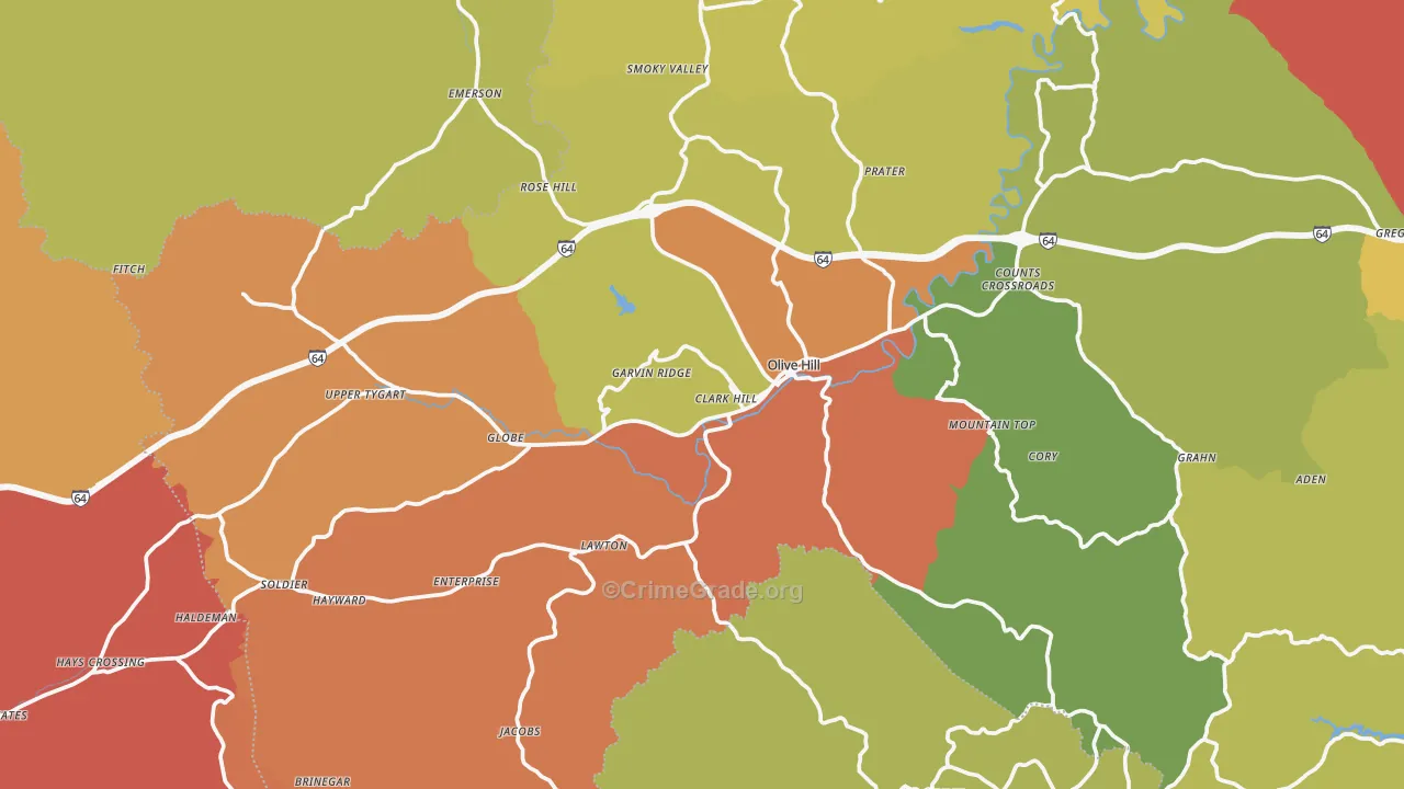 Olive Hill, KY Map of Theft Rates