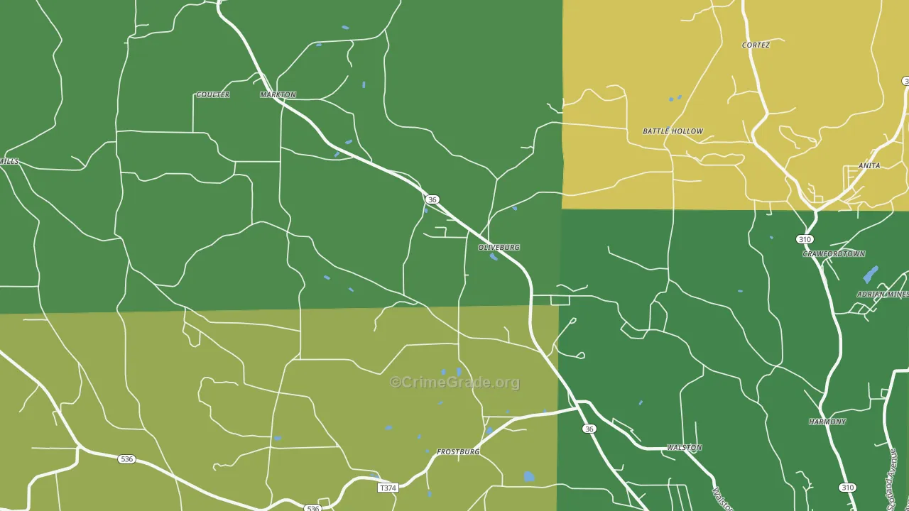 Oliveburg, PA Map of Theft Rates