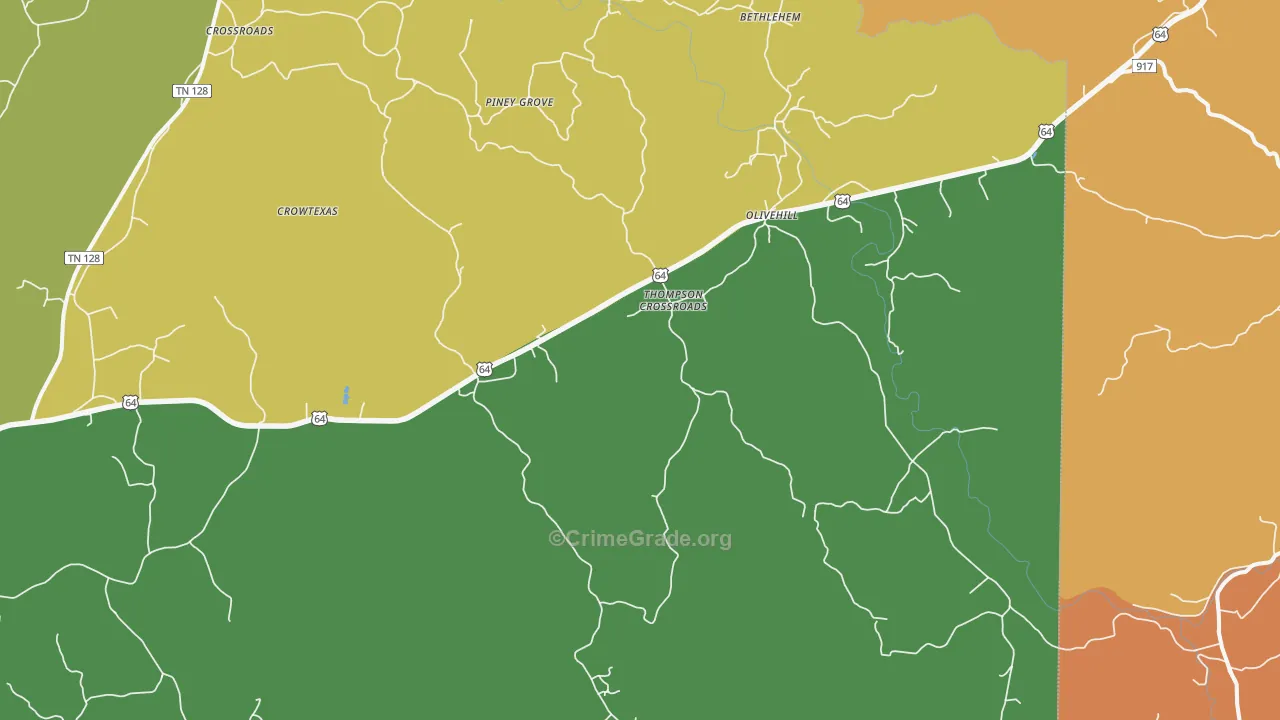 Olivehill, TN Map of Theft Rates