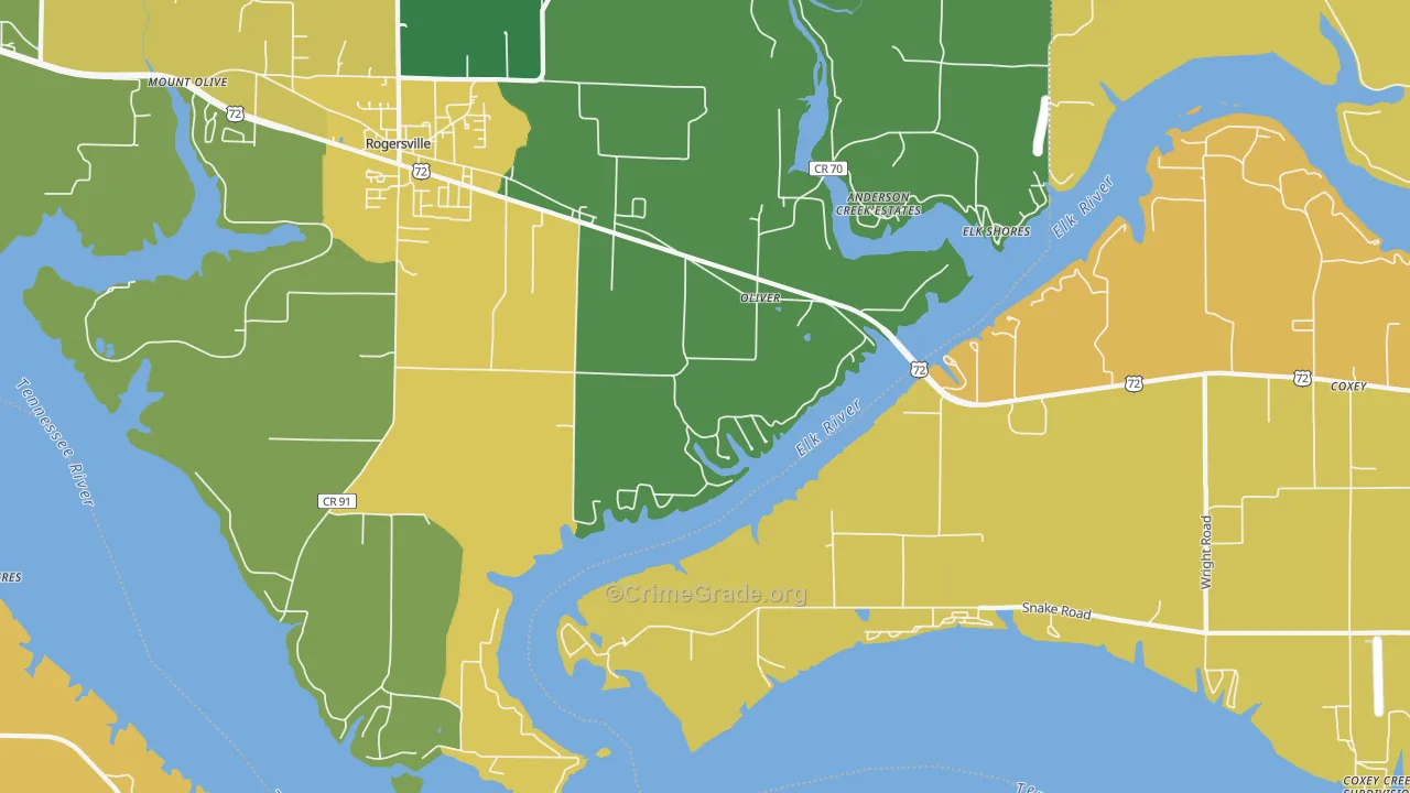 Oliver, AL Map of Theft Rates