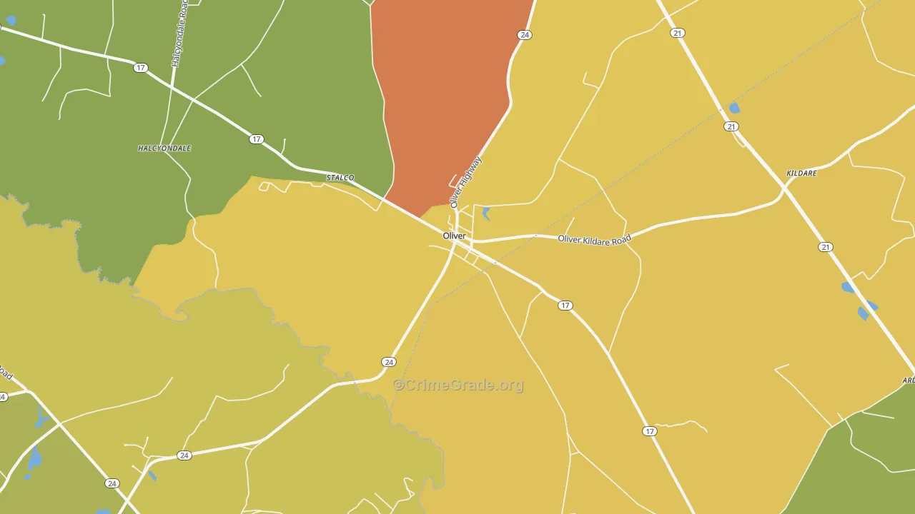 Oliver, GA Map of Theft Rates