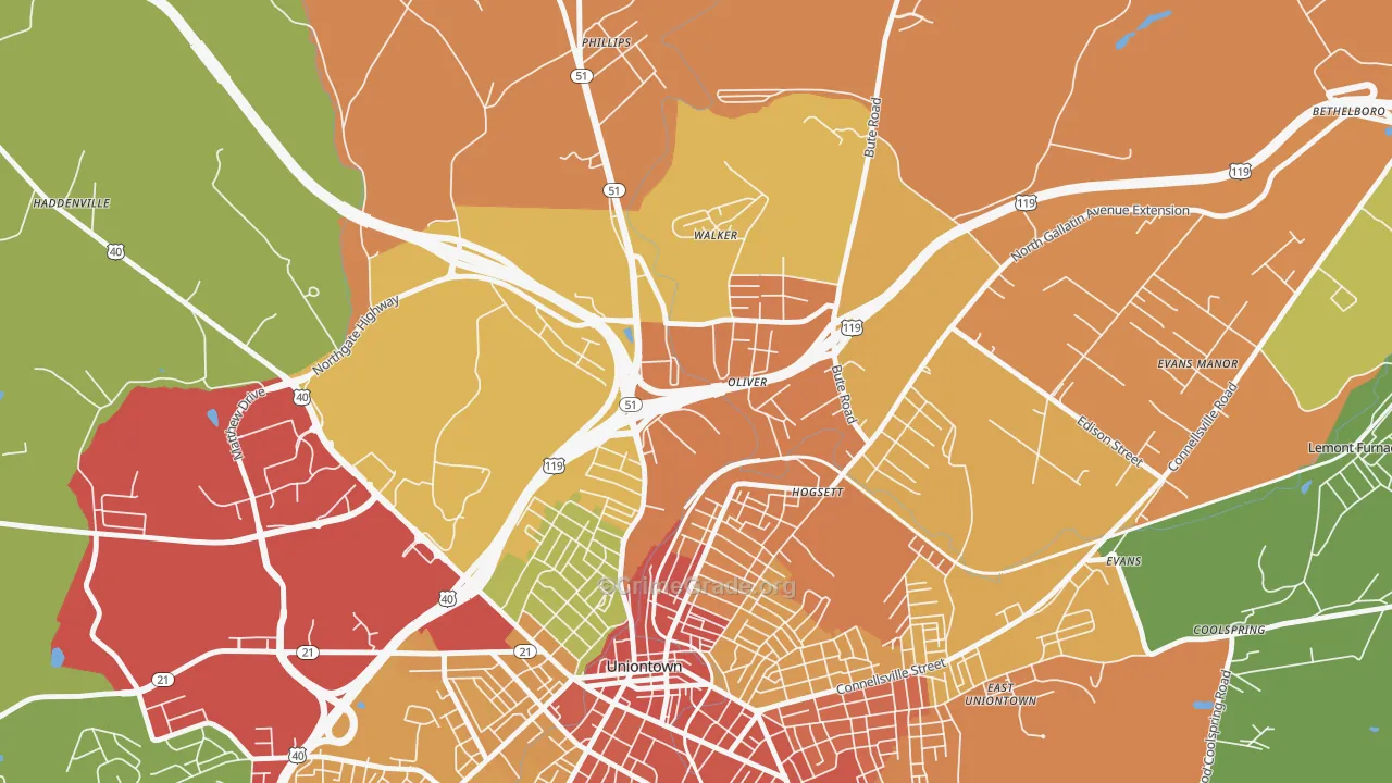 Oliver, PA Map of Theft Rates