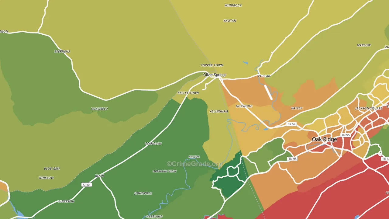 Oliver Springs, TN Map of Theft Rates