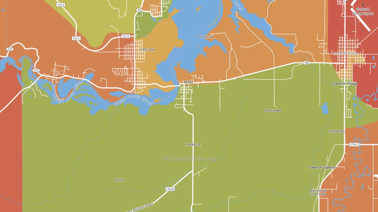 Oliver, WI Map of Theft Rates