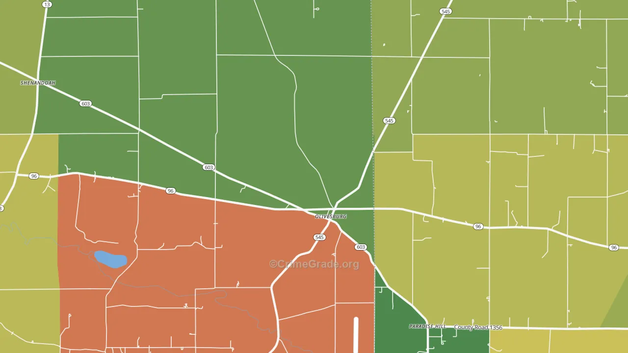Olivesburg, OH Map of Theft Rates