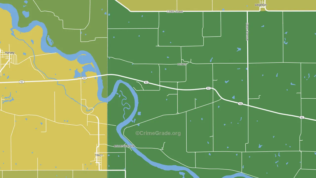 Olivet, IA Map of Theft Rates