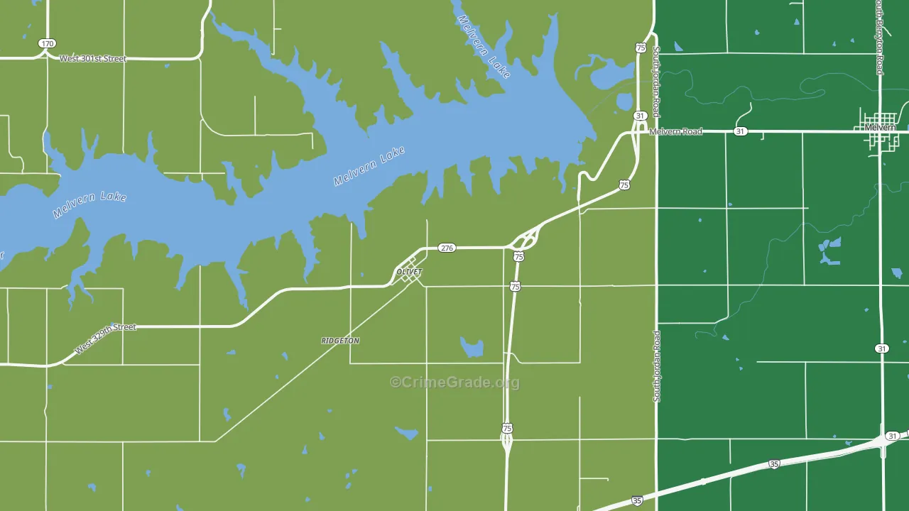 Olivet, KS Map of Theft Rates