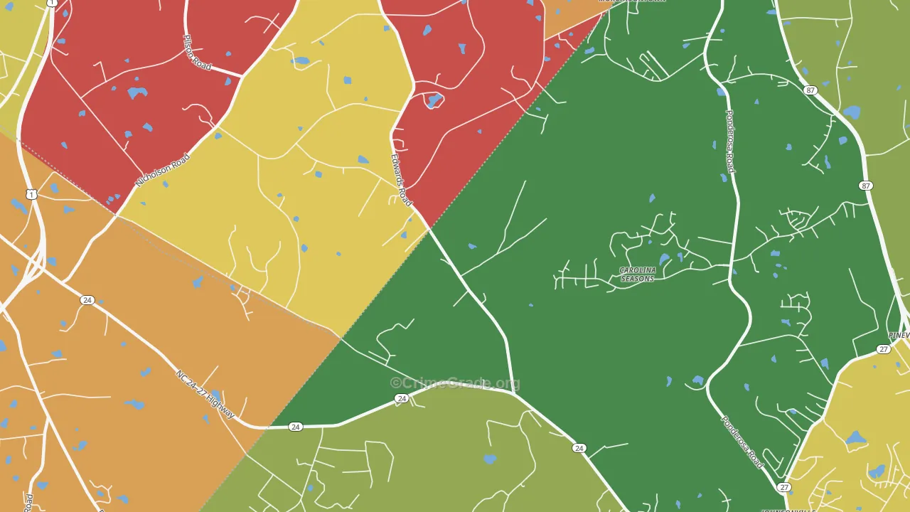 Olivia, NC Map of Theft Rates