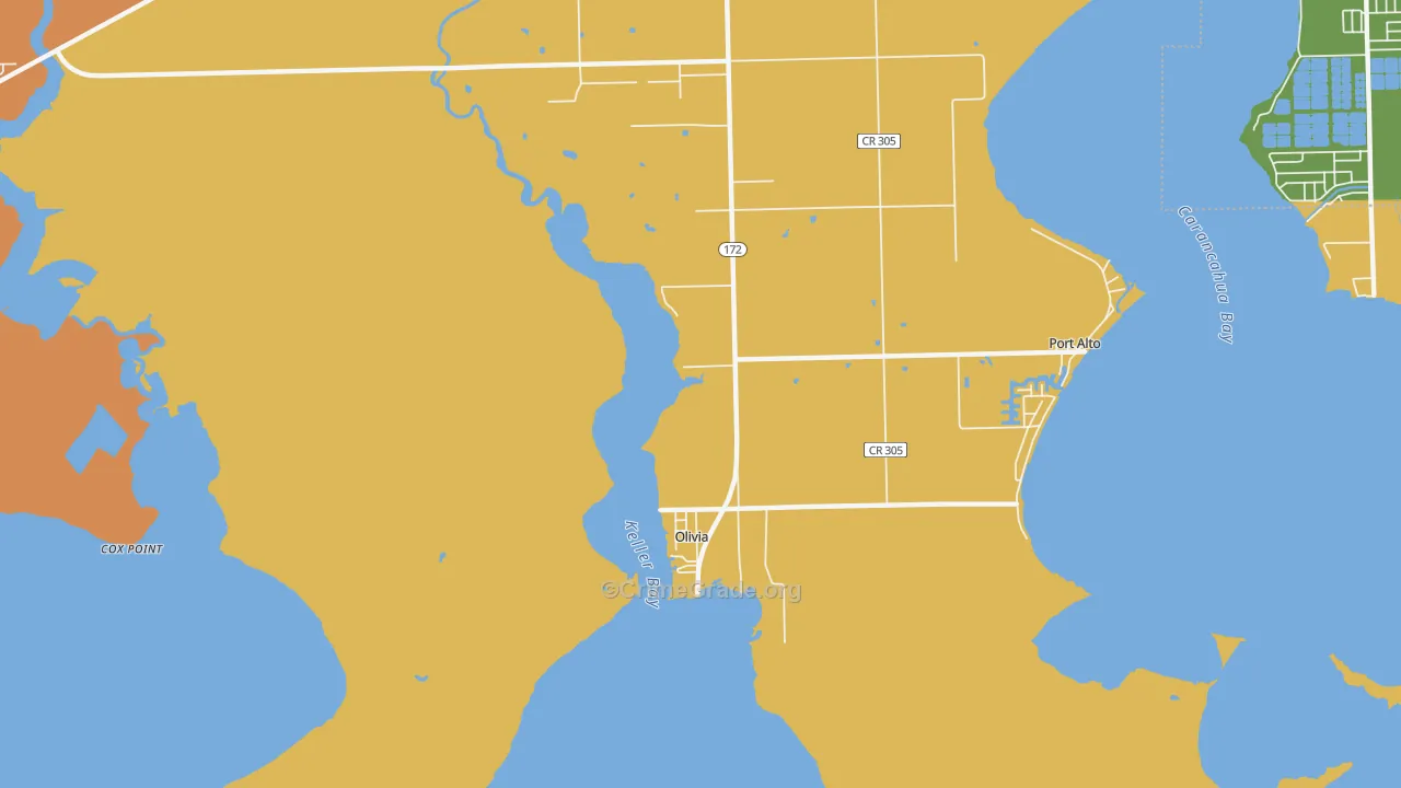 Olivia, TX Map of Theft Rates
