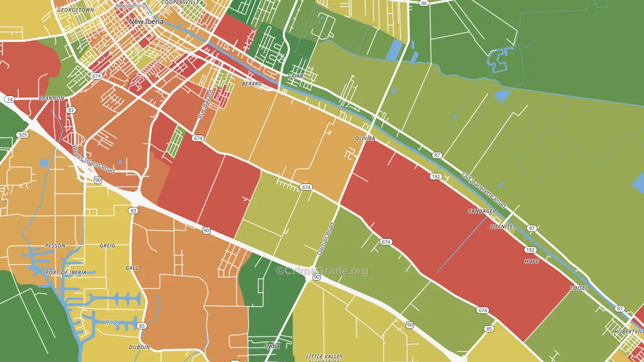 Olivier, LA Map of Theft Rates