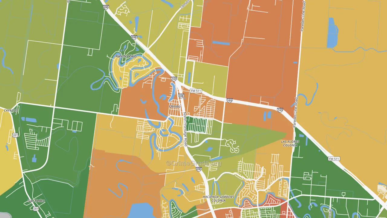 Olmito, TX Map of Theft Rates