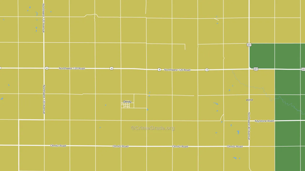 Olmitz, KS Map of Theft Rates