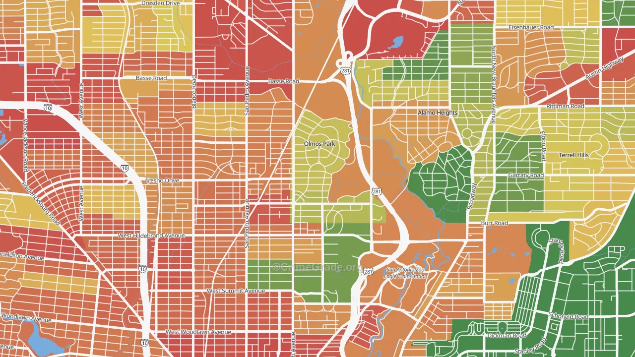 Olmos Park, TX Map of Theft Rates