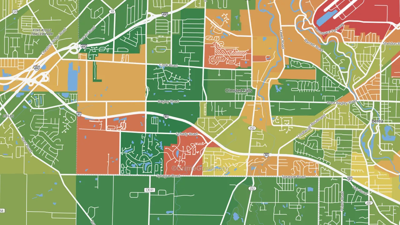Olmsted Falls, OH Map of Theft Rates