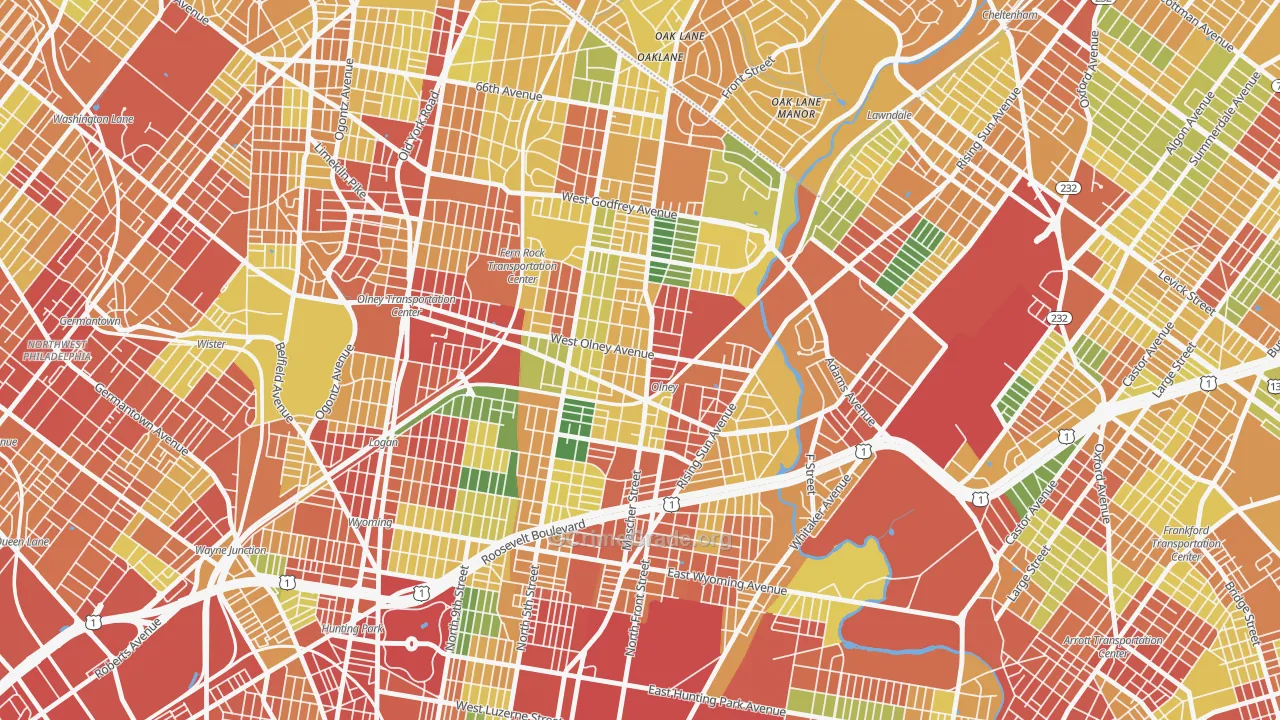 Olney, Philadelphia, PA Map of Theft Rates
