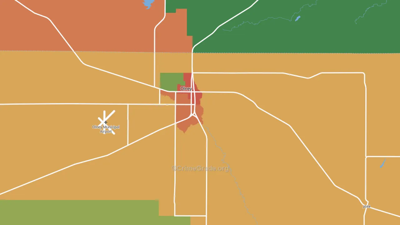 Olney, TX Map of Theft Rates