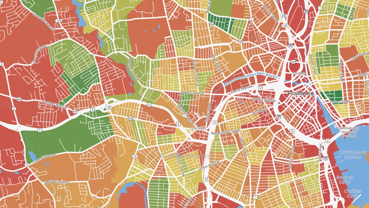 Olneyville, Providence, RI Map of Theft Rates