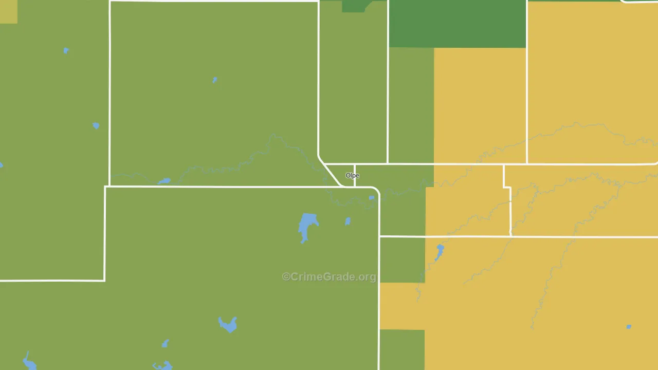 Olpe, KS Map of Theft Rates