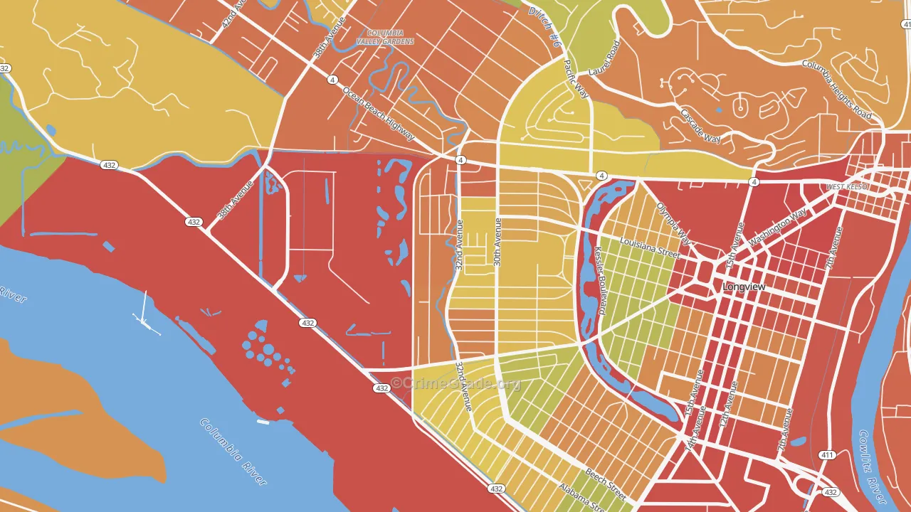 Olympic West, Longview, WA Map of Theft Rates