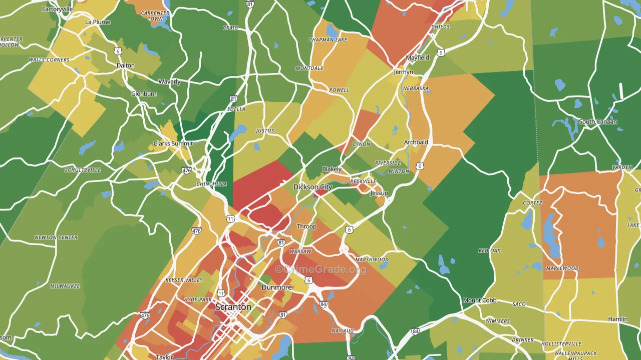 Olyphant, PA Map of Theft Rates