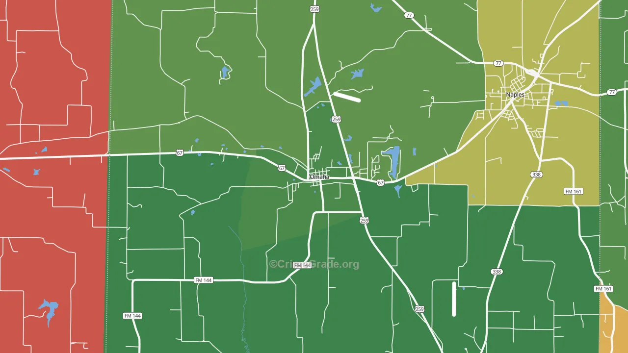 Omaha, TX Map of Theft Rates