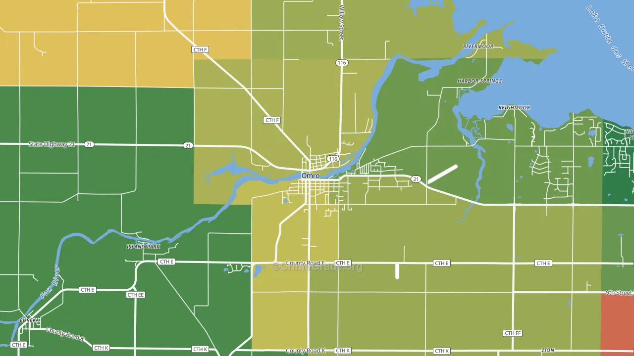 Omro, WI Map of Theft Rates