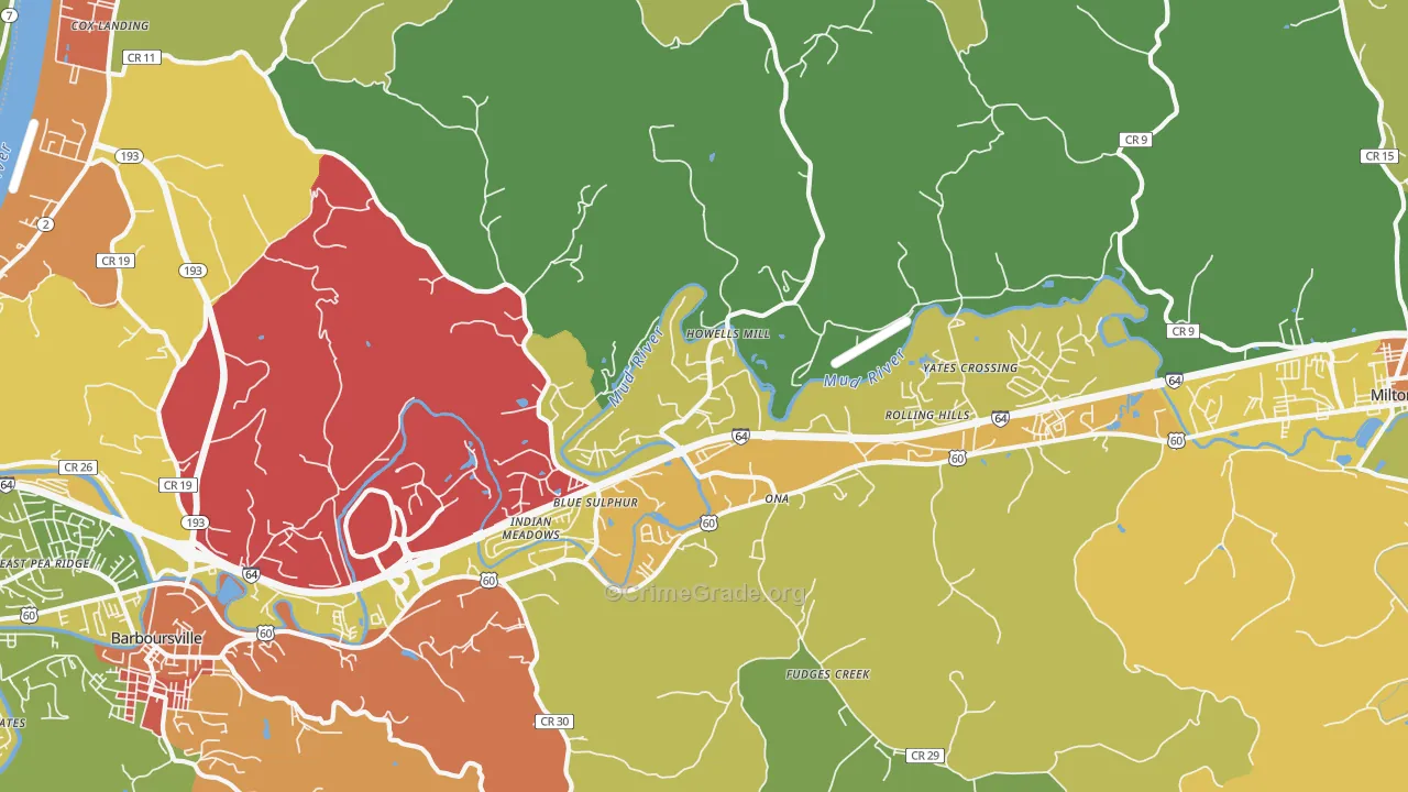 Ona, WV Map of Theft Rates